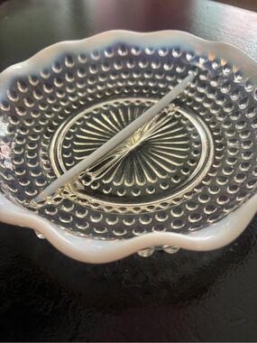 Vintage Fenton Moonstone Divided Glass Hobnail Dish